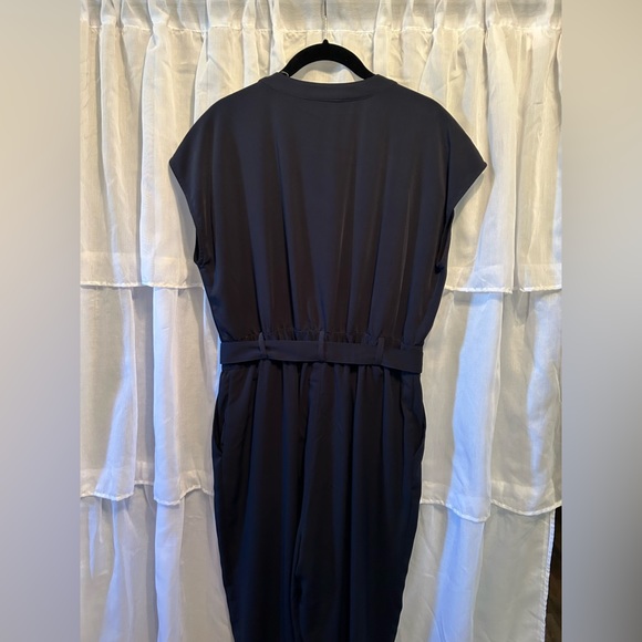 NY&Co Navy Zip Jumpsuit with Tapered Leg, Tie Sash and Pockets - Picture 2 of 4